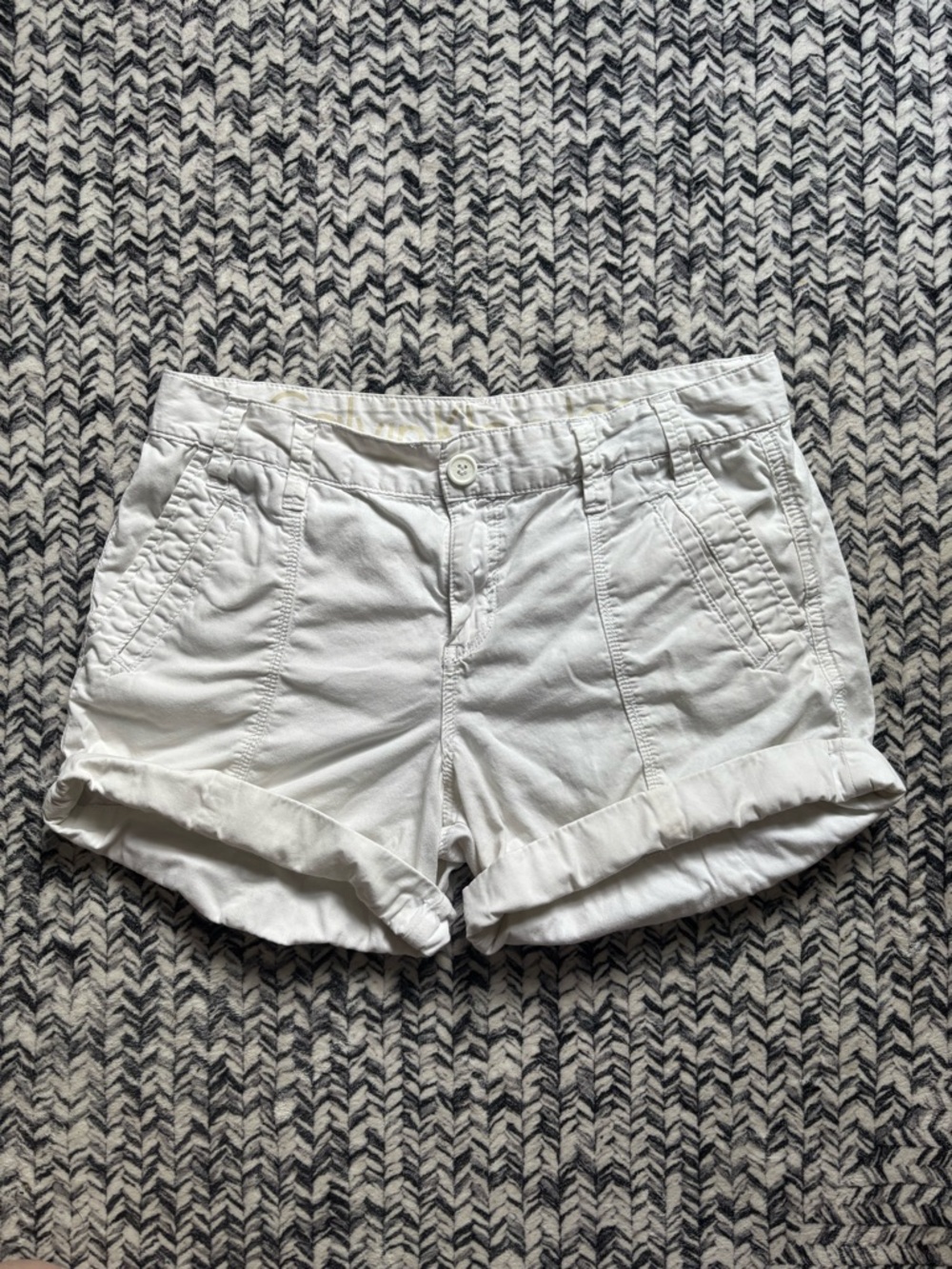 Calvin Klein White Women's Cuffed Cotton Cargo Beach Summer Shorts Medium